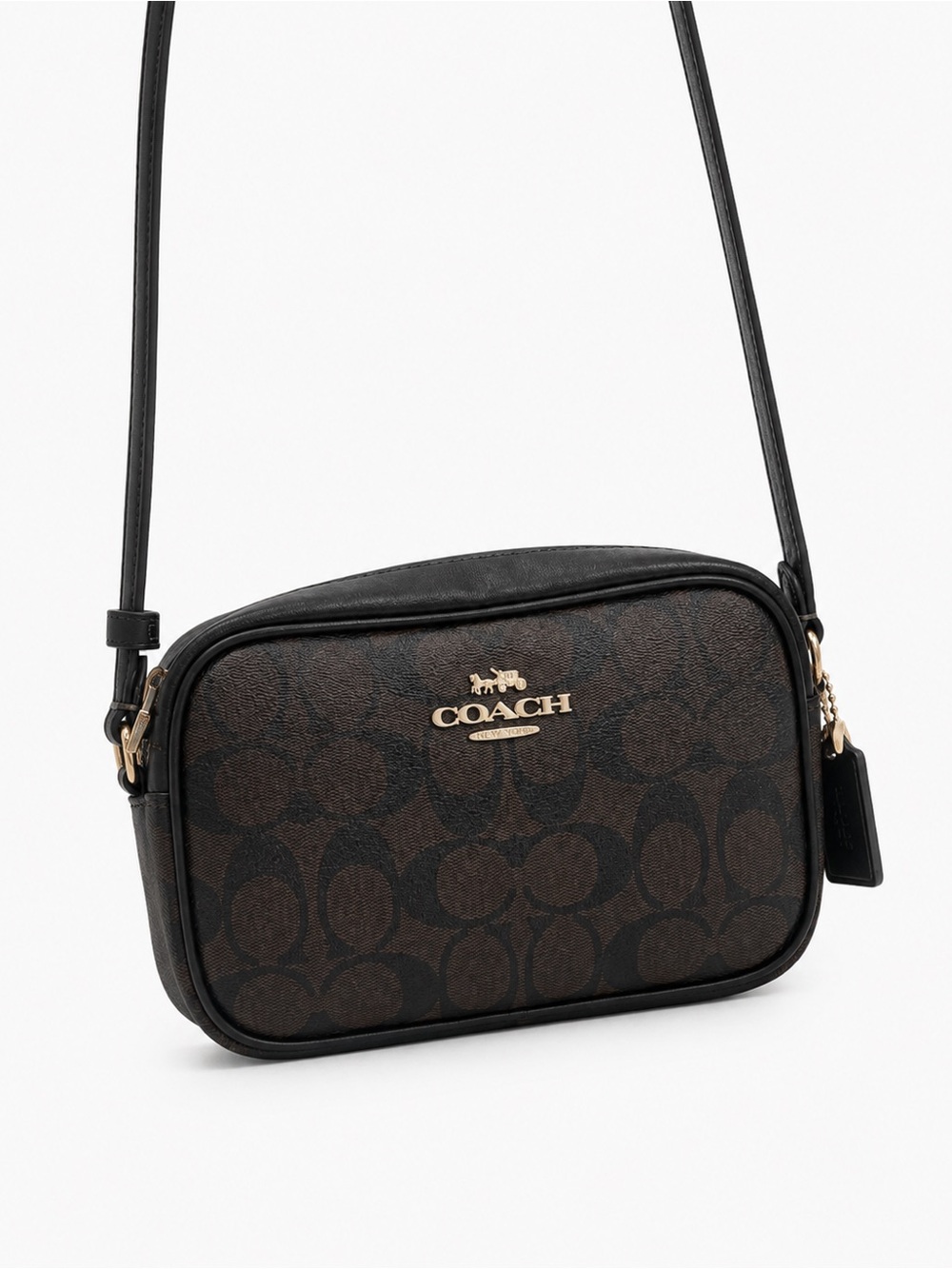 Coach Brown and Black Signature Canvas Camera Bag with Gold Hardware - Picture 3 of 5